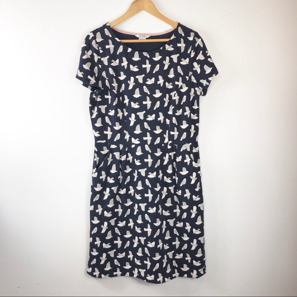 Boden Blue White Bird Print Dress 12R